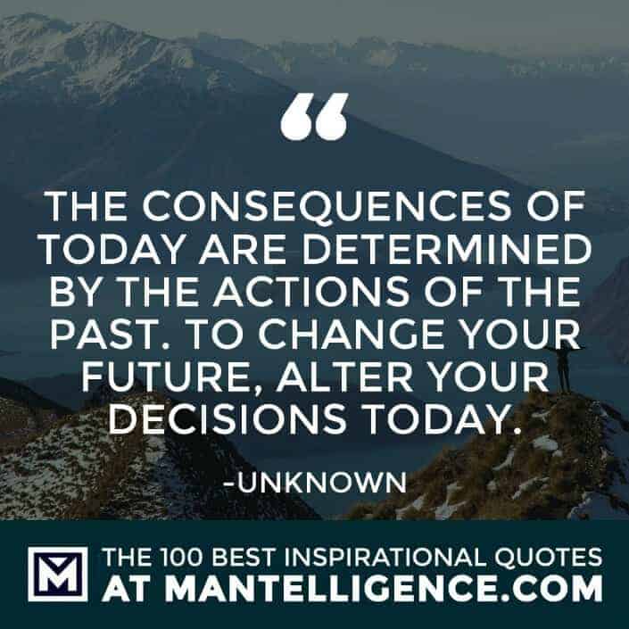 inspirational sayings - The consequences of today are determined by the actions of the past. To change your future, alter your decisions today.