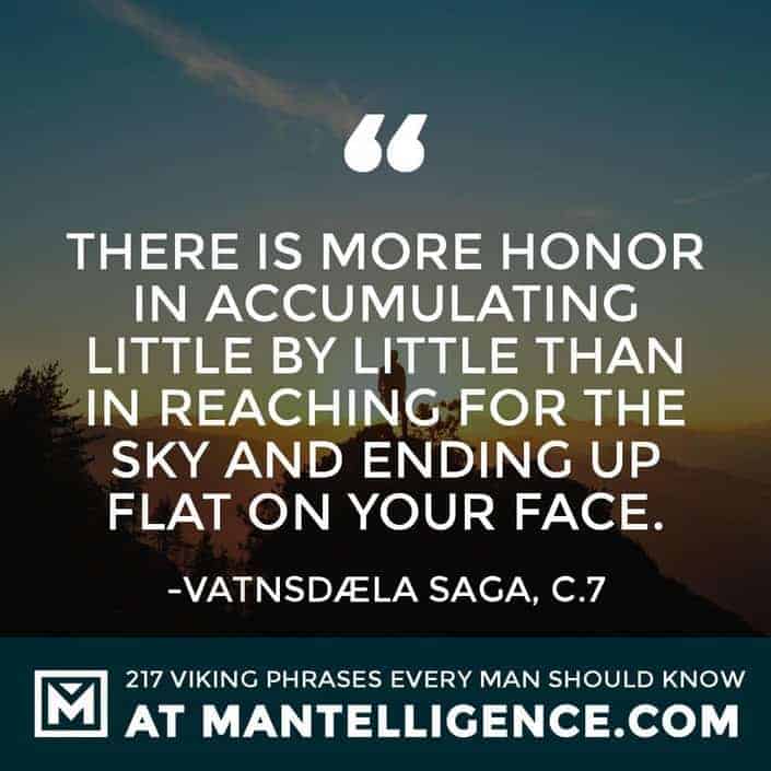 Viking Quotes - There is more honor in accumulating little by little than in reaching for the sky and ending up flat on your face.