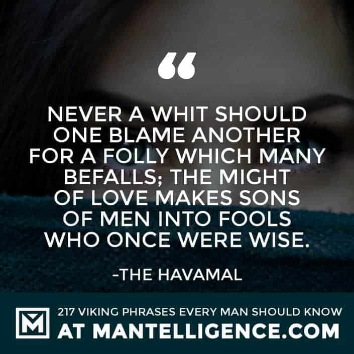 Havamal Quotes - Never a whit should one blame another for a folly which many befalls; the might of love makes sons of men into fools who once were wise.