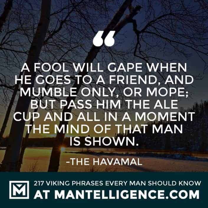 Havamal Quotes - A fool will gape when he goes to a friend, and mumble only, or mope; but pass him the ale cup and all in a moment the mind of that man is shown.