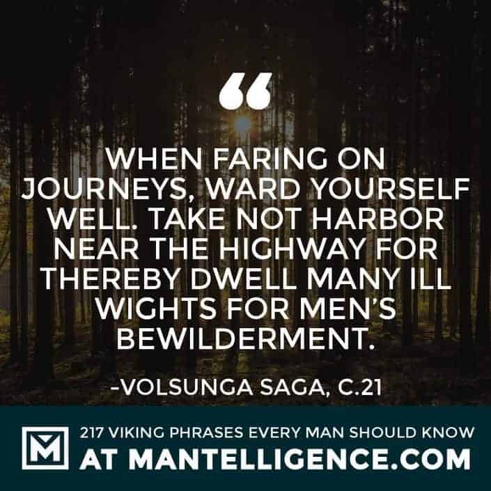 Viking Quotes - When faring on journeys, ward yourself well. Take not harbor near the highway for thereby dwell many ill wights for men's bewilderment.