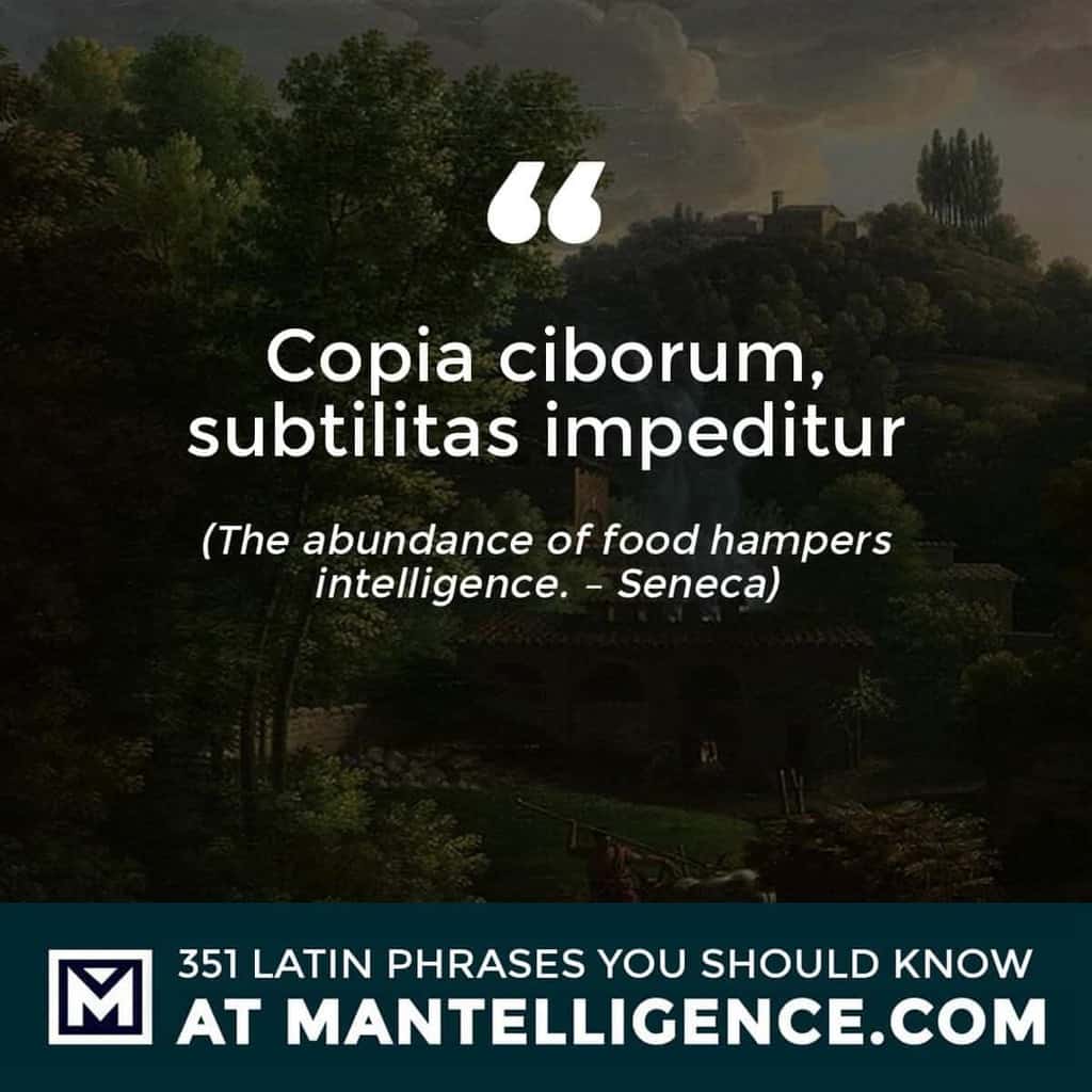 latin quotes - Copia ciborum, subtilitas impeditur - The abundance of food hampers intelligence. - Seneca