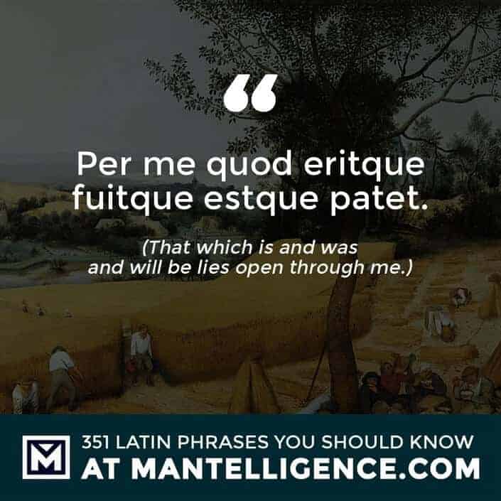 latin quotes - Per me quod eritque fuitque estque patet. - That which is and was and will be lies open through me.