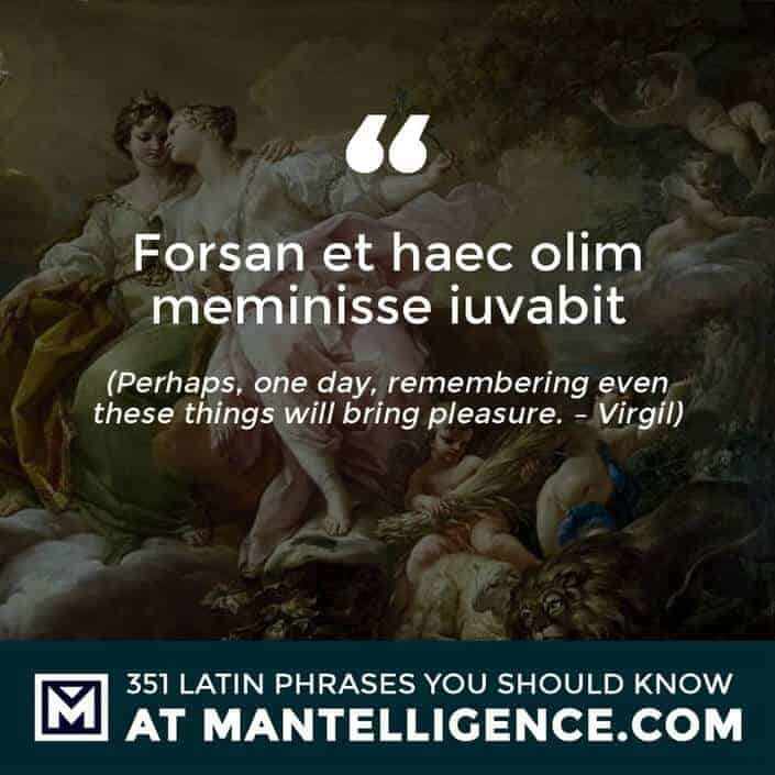 Forsan et haec olim meminisse iuvabit - Perhaps, one day, remembering even these things will bring pleasure. - Virgil