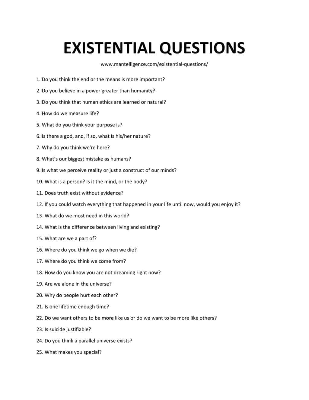 List Of Existential Questions