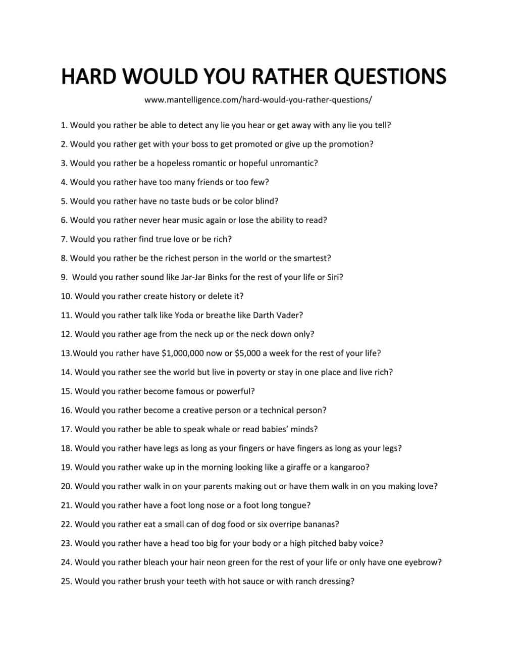 Downloadable and printable list of hard would you rather questions as jpg or pdf