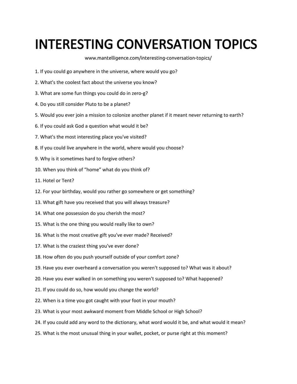 List Of Interesting Conversation Topics