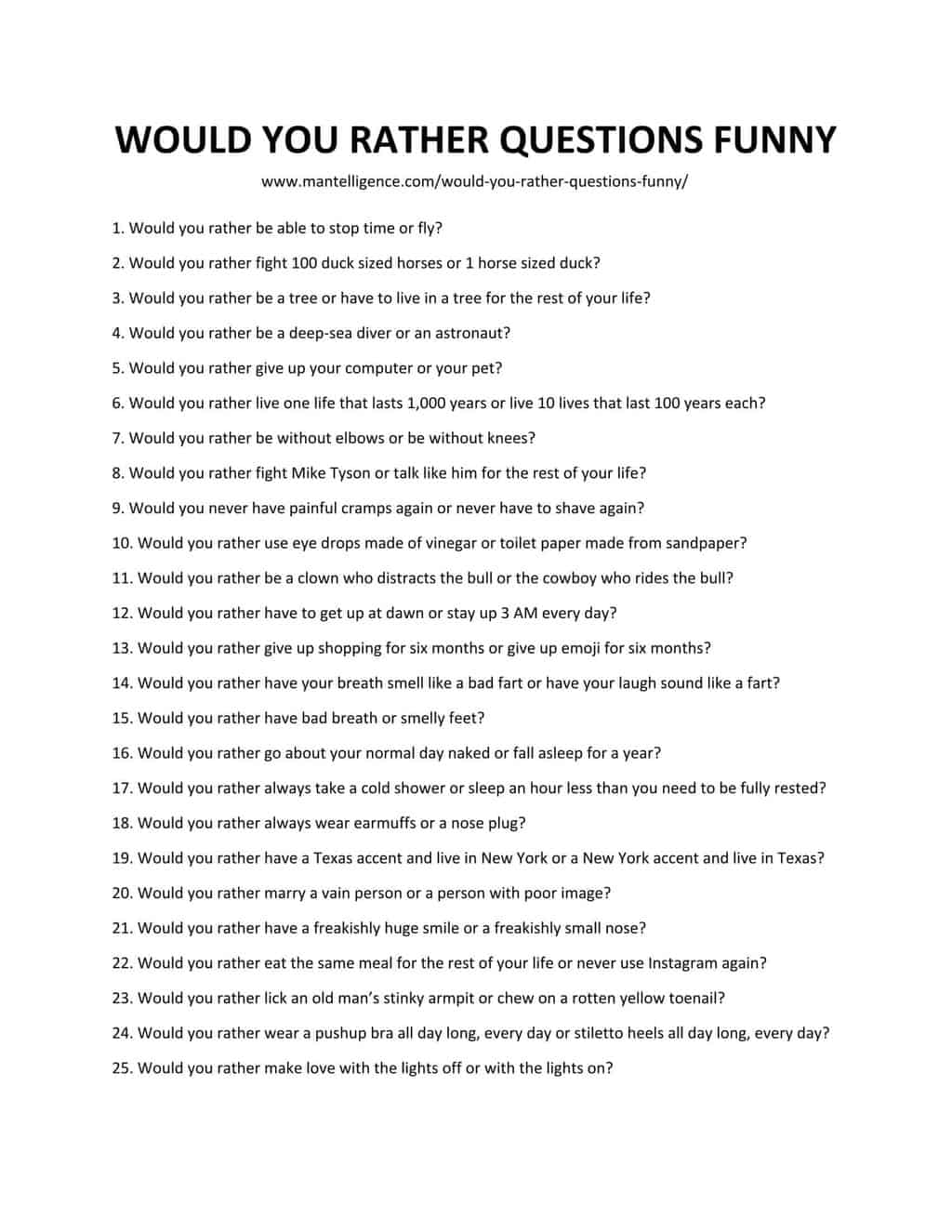 100+ of the BEST Hard Would You Rather Questions - Confessions of  Parenting- Fun Games, Jokes, and More