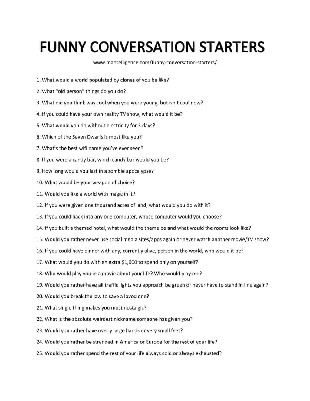 70 Funny Conversation Starters (Text, Social, IRL)