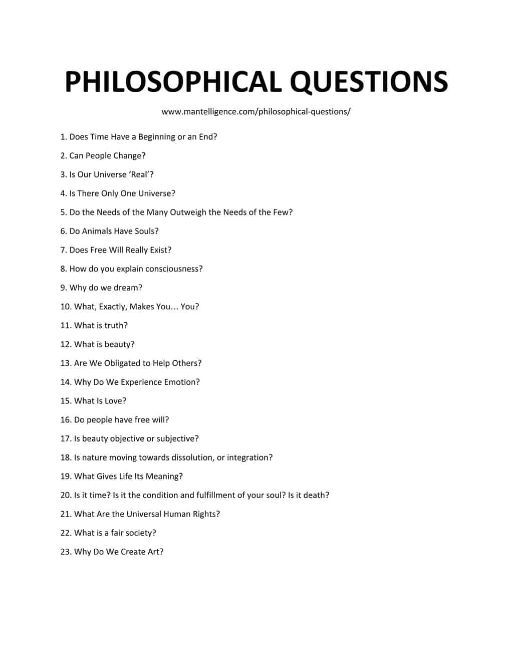 List of Deep Philosophical Questions