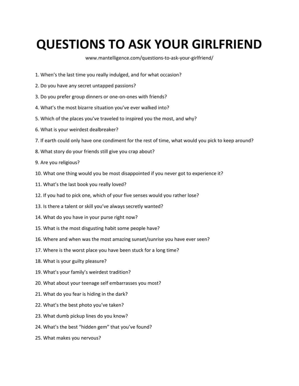 I should girlfriend my questions ask 100 Questions
