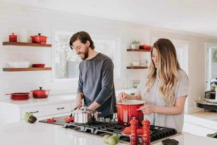 couple cooking together