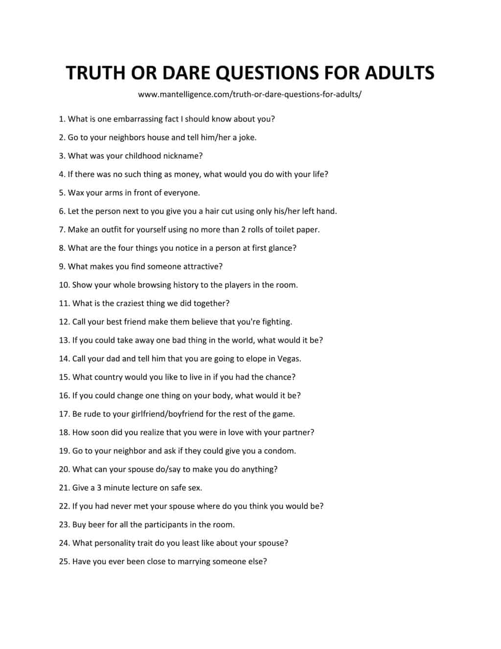130 Truth or Dare Questions for Adults Fun and unexpected questions.
