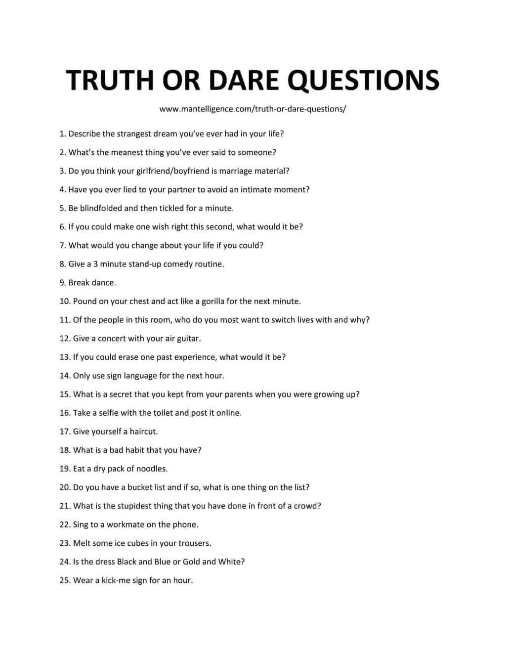 Best truth or dare questions to ask a girl