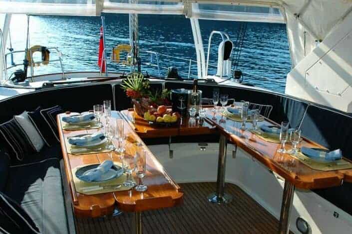 prepared meal inside the boat