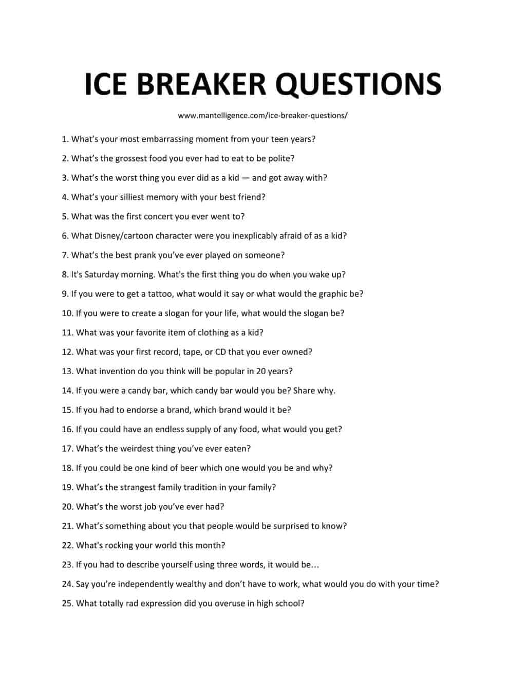 downloadable list of questions