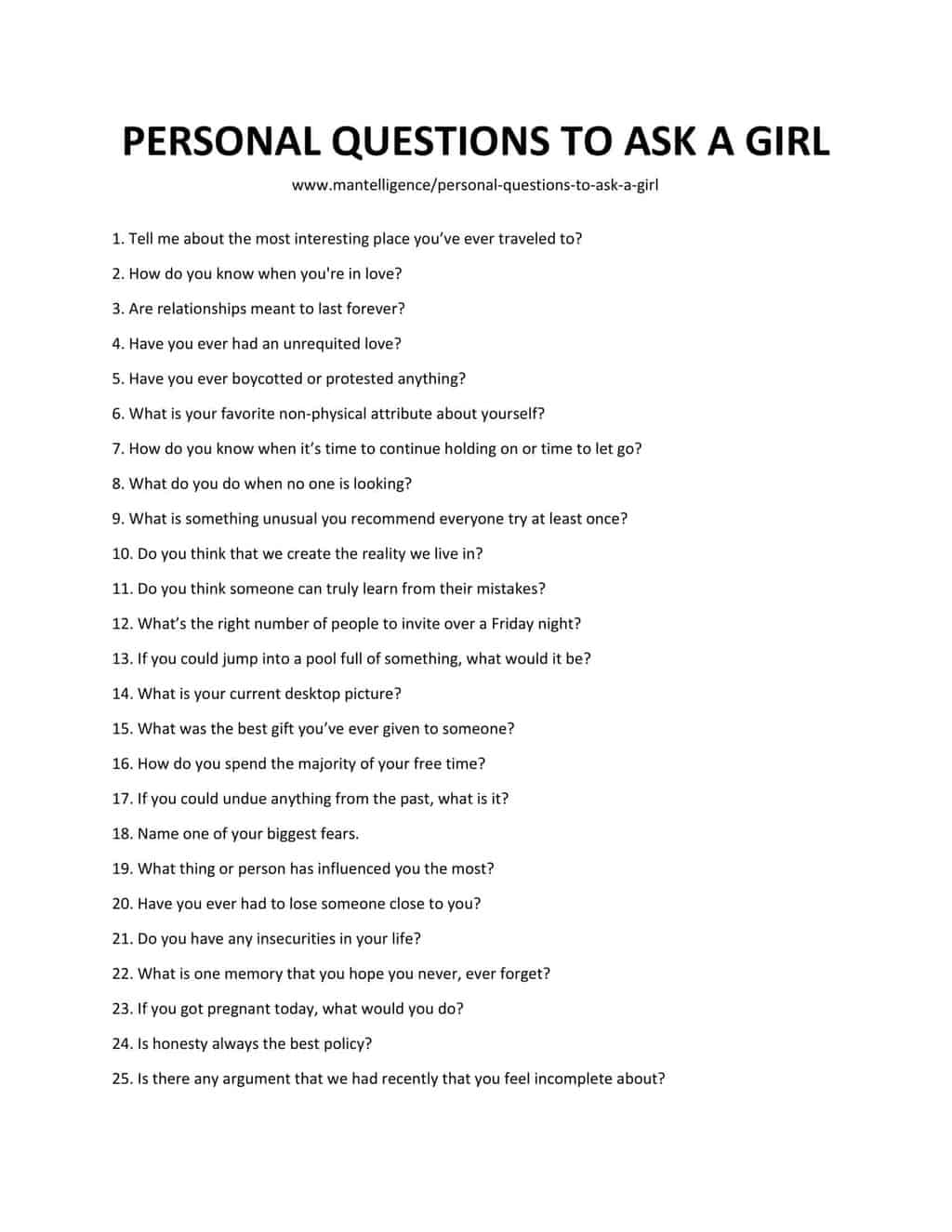 List of Personal Questions to Ask a Girl