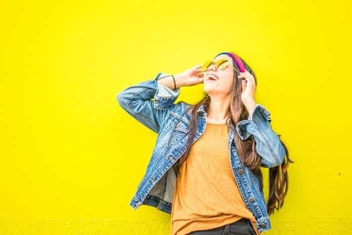 Girl on a sunglasses, having fun.