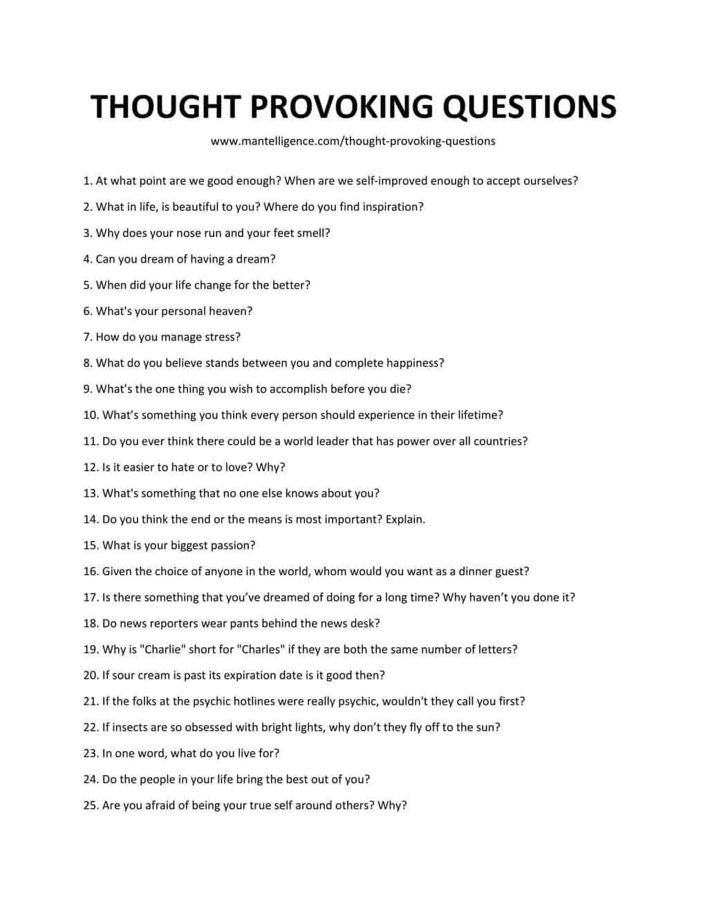 List of Thought Provoking Questions