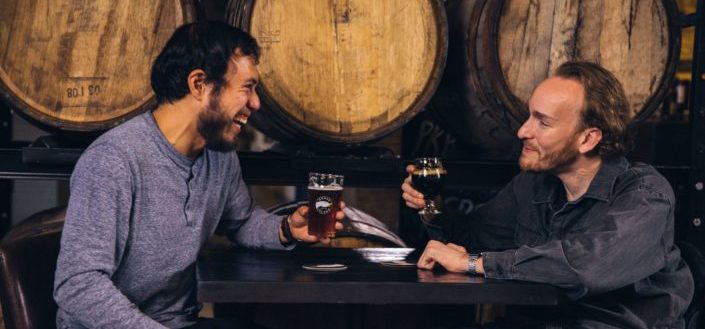 Men having fun drinking beer