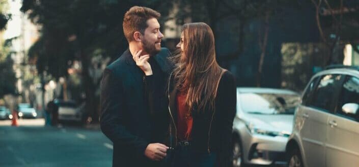 Romantic couple walking in the streets