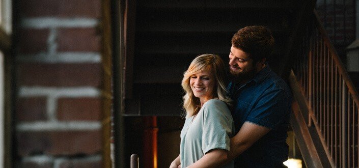 Romantic couple having sweet moments indoors