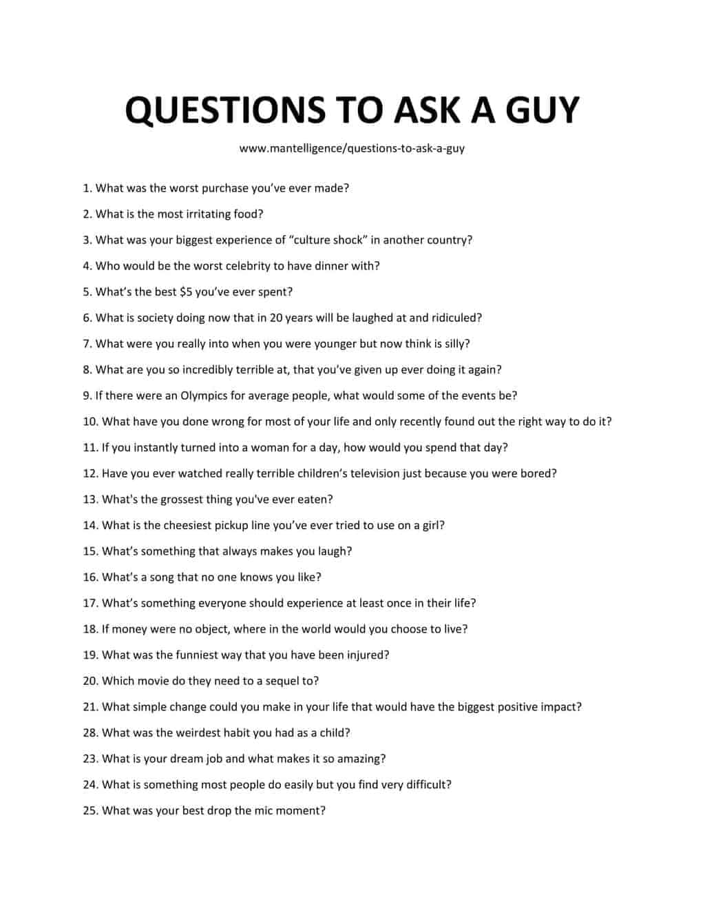 Kind a ask guy questions what to of Deep Questions