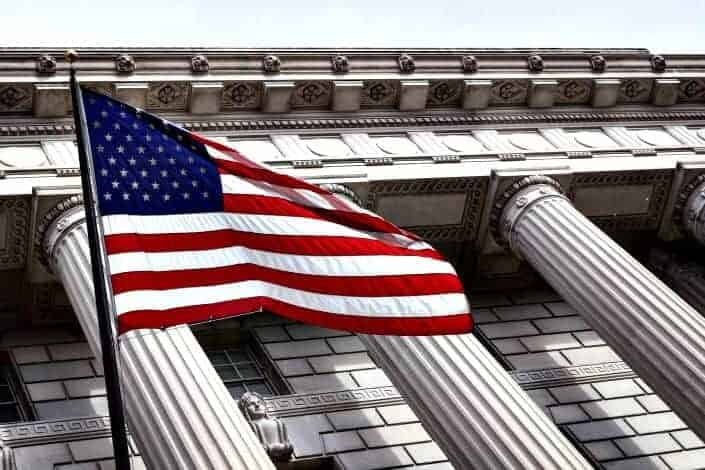 American flag hanging in the White House