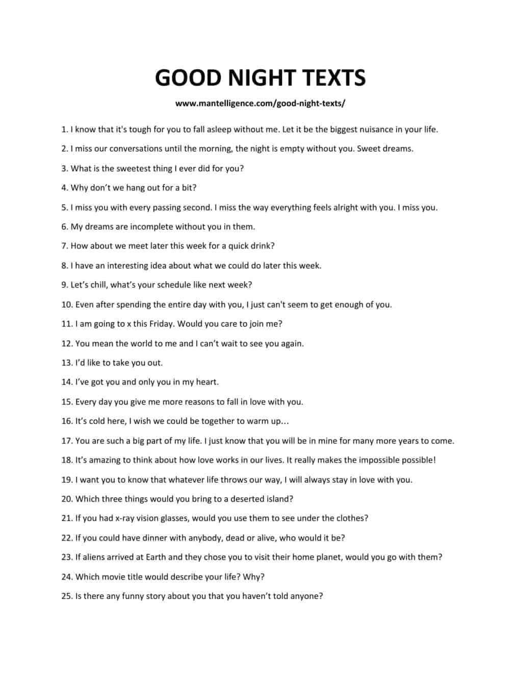 For her text goodnight 190+ Good