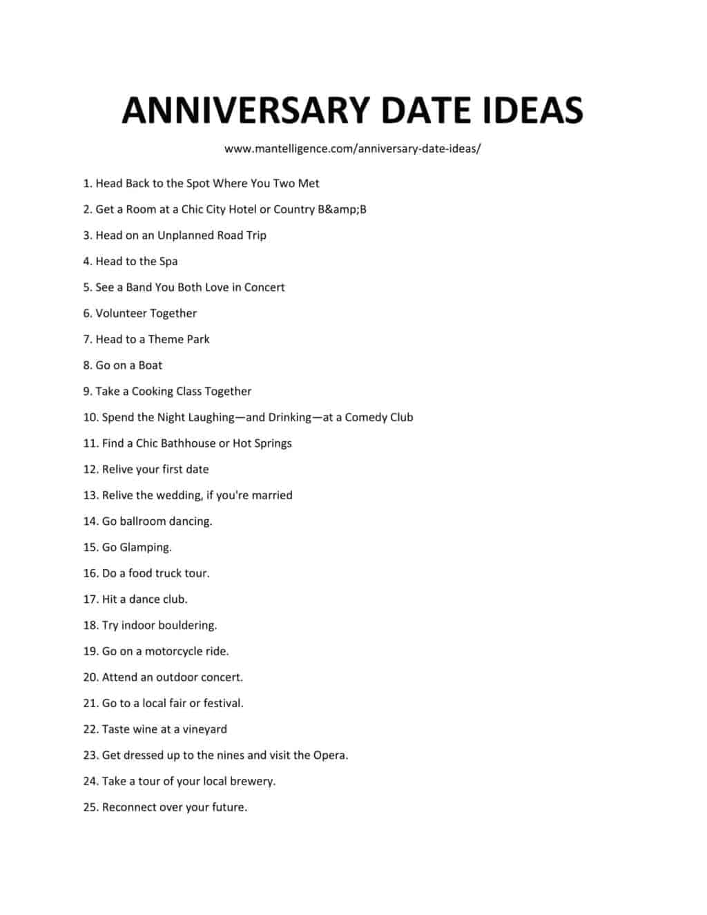 Downloadable list of Anniversary date ideas 