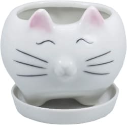 Mini White Ceramic Kitty Ornament Succulent Plant Pot (1)