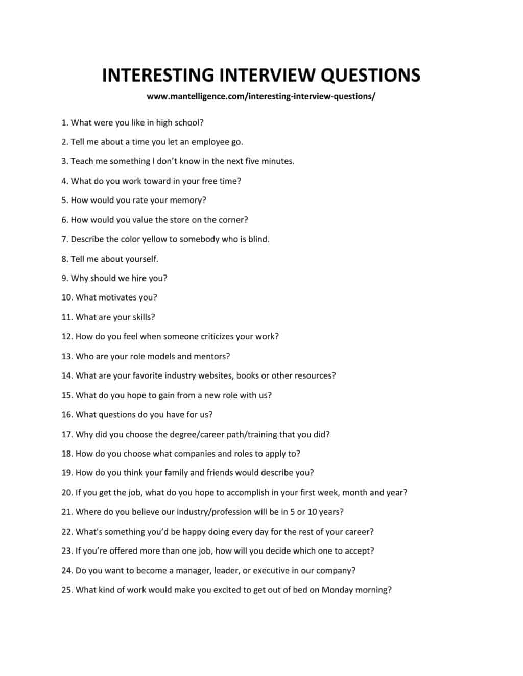 List of questions