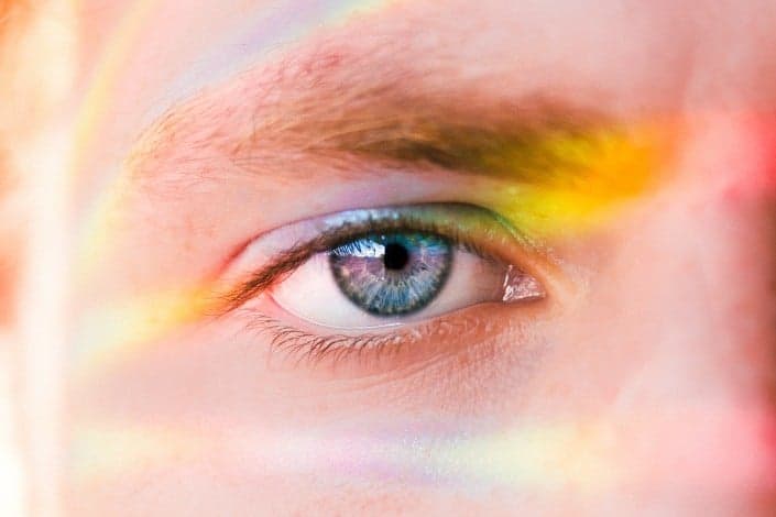 closeup of man's blue eyes