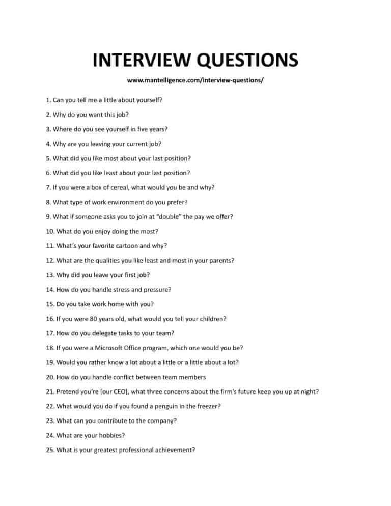 Interview Questions Template