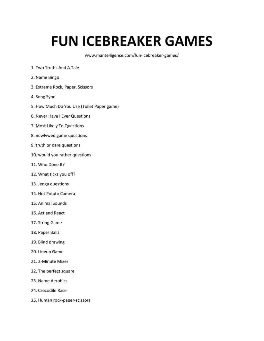 List of FUN ICEBREAKER GAME