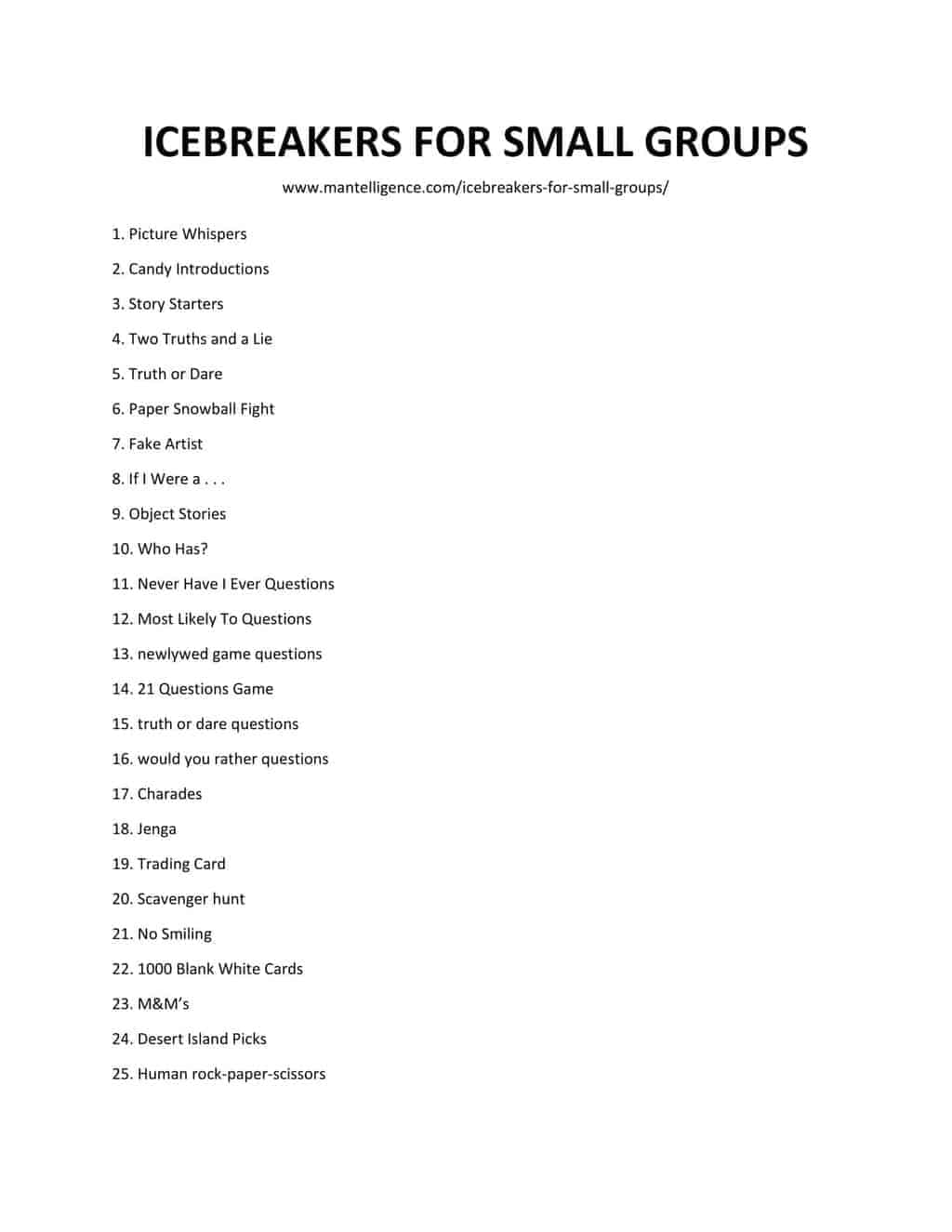 Downloadable and Printable list