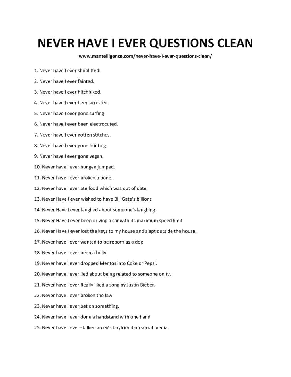 116 Best Never Have I Ever Questions Clean - Create fun conversations.
