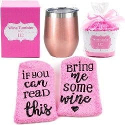 One Year Anniversary Gifts - 47. Wine Tumbler + Cupcake Wine Socks Gift Set