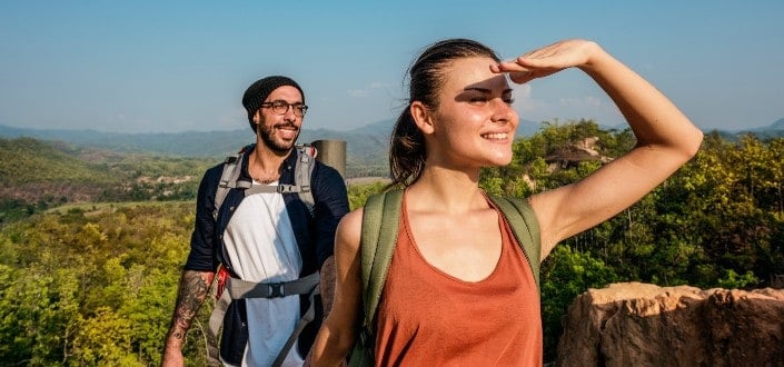 Man and woman trekking