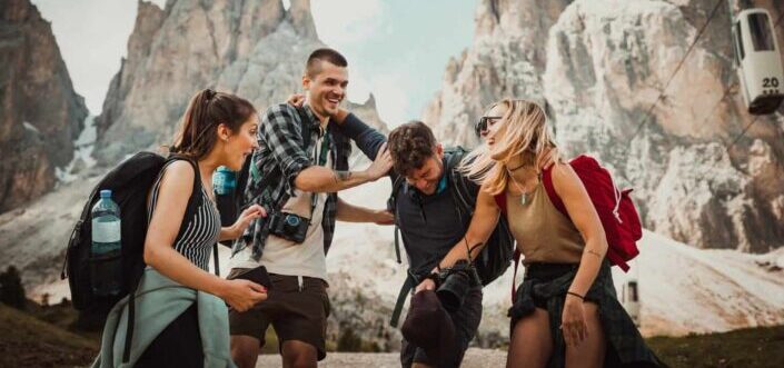 Friends having fun while hiking