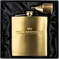 Groomsmen Gifts - 8oz Gold Flask For Liquor + Funnel