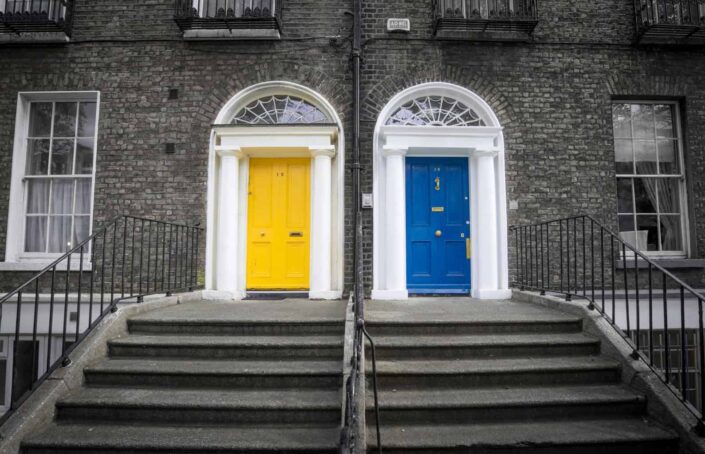 Apartments with yellow and blue doors