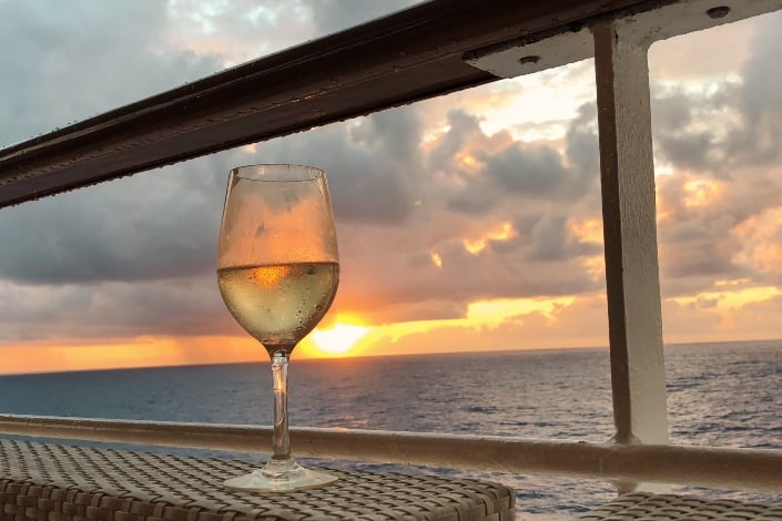 a wine glass in a yacht