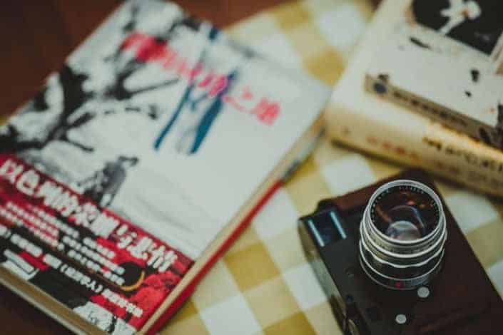 book with camera placed on a table