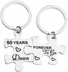 50th Anniversary Gifts For Parents - 5oth Years Down Forever to Go Puzzle Keychain