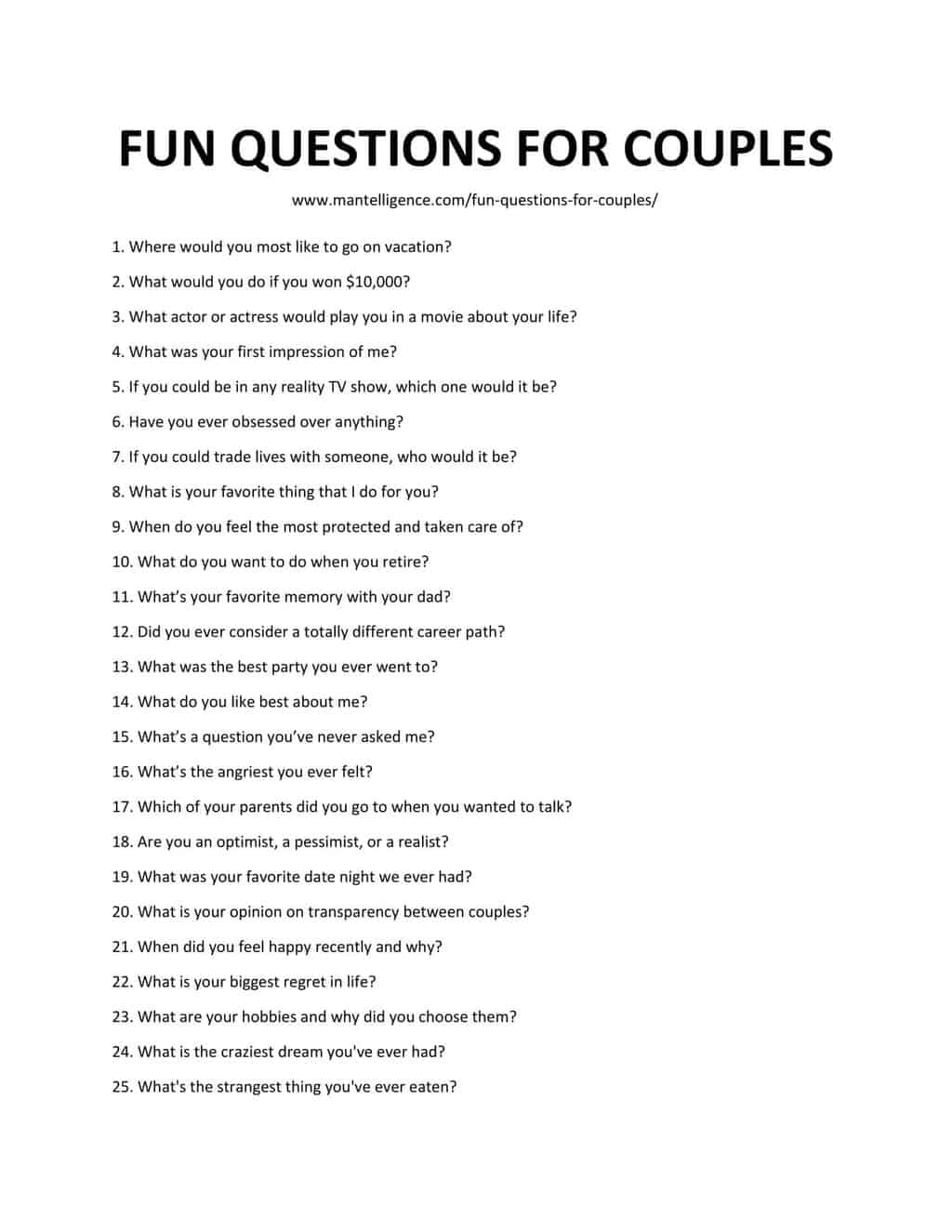 For couples questionnaire printable 101 Intimate