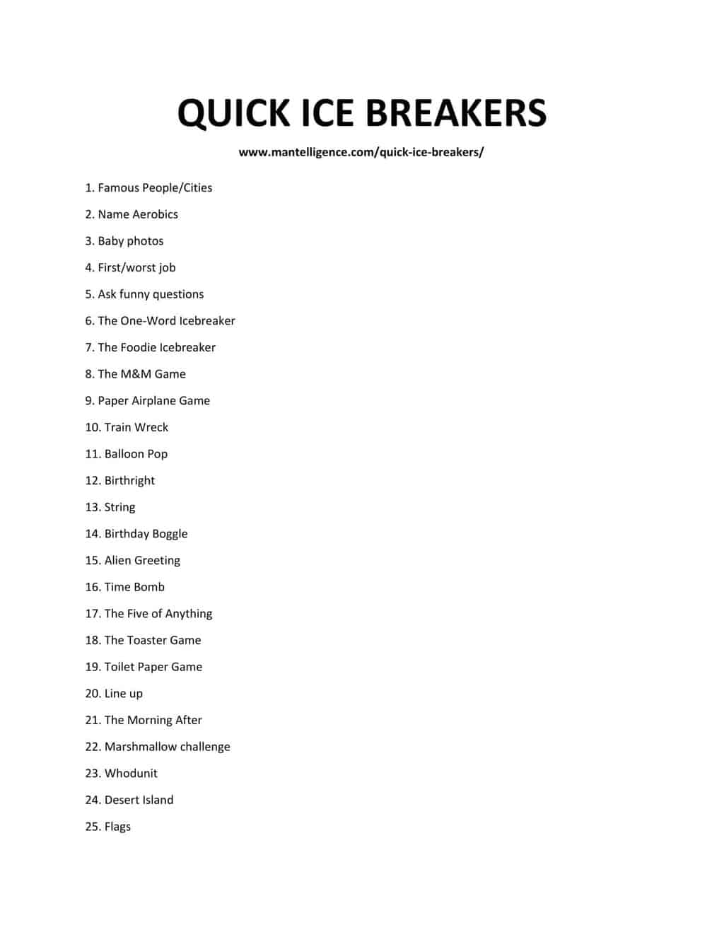 Downloadable and Printable List