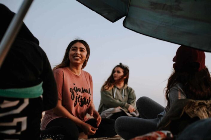 Young woman hanging out with friends