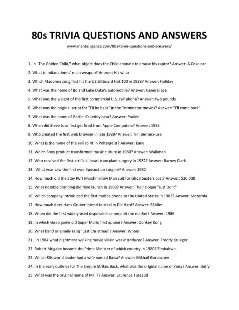 82+ 80s Trivia Questions & Answers (Music, Movies, Culture)
