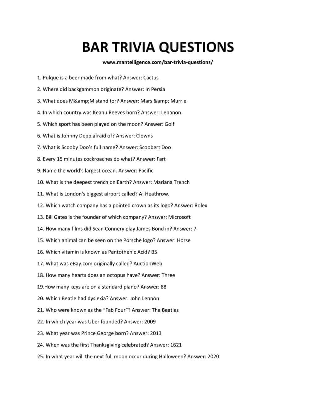 92 Best Bar Trivia Questions Answers - Learn new